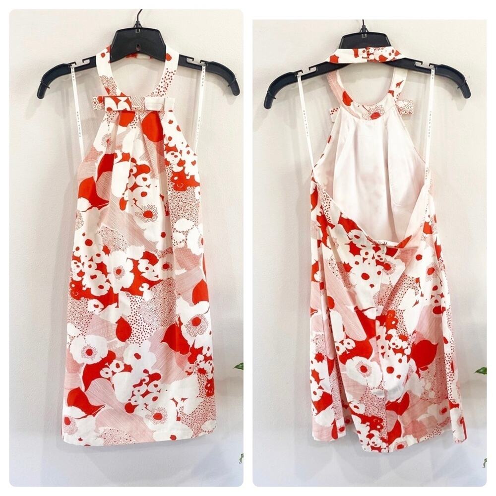 Trina Turk Linen Blend Floral Halter Mini Dress White Red Sz 2 Chic